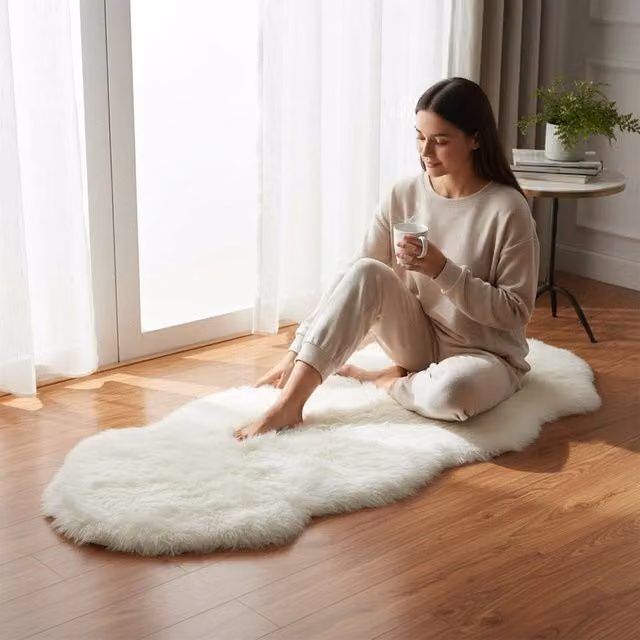 Infinity Leather Large Natural White Sheepskin and Wool Rug, W: 180 cm, D: 60 cm – 1