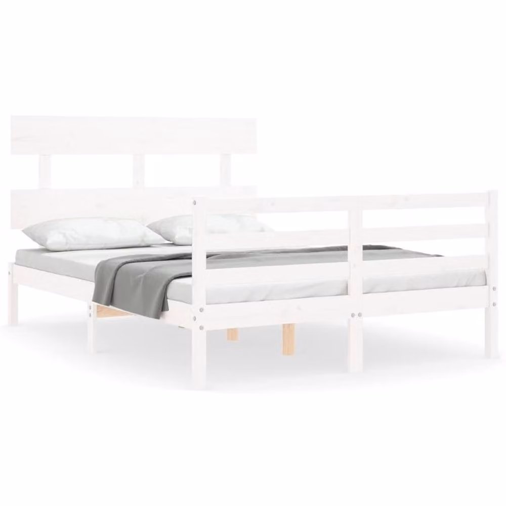 Berkfield Home Beautiful Small Double Bed Frame with Headboard in White Solid Pine Wood, W/D/H: 120 x 200 cm – 2