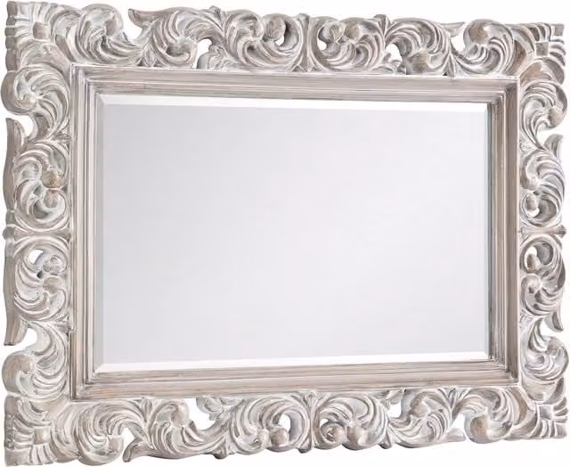 Julian Bowen Baroque Distressed Wall Mirror in Antique White, H 114 x W 81.5 cm