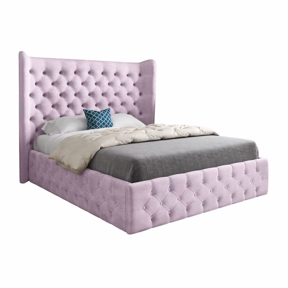Casani Hutton Upholstered Pink Velvet Designer Bed Frame W/D/H: 140 x 200 cm – 3