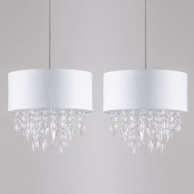 First Choice Lighting Fiji Set of 2 White and Silver Fleck Jewelled Easy Fit Pendant Shades, Diameter: 40 cm