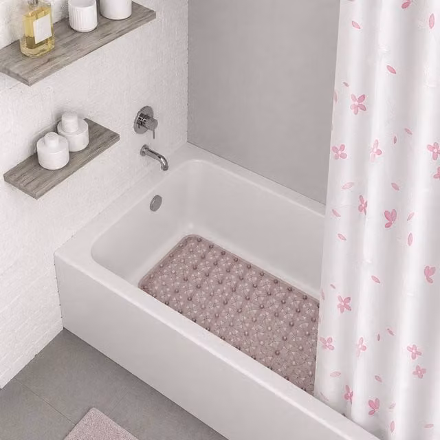 Showerdrape Sakura Pink Floral Shower Curtain and Laguna Pink Anti Slip Bath Mat Set, Pink and White – 1