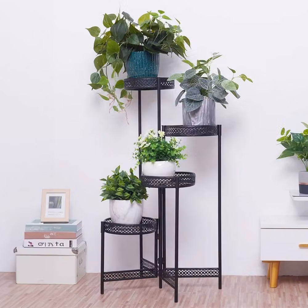 Living and Home 4-Tier Rotating Metal Plant Stand Display Shelf in Matt Black – 2