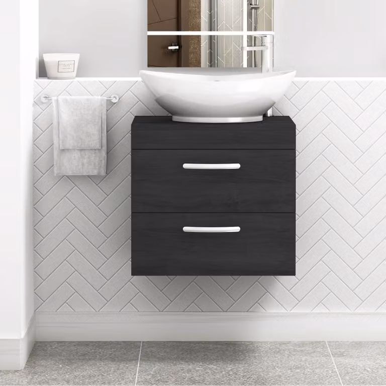 Royal Bathrooms Turin 600mm Wall Hung Vanity Unit with 2 Drawers and Countertop Basin in Matt Black