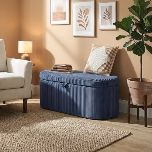 HOMCOM Corduroy Upholstered Storage Ottoman in Blue, W/D/H: 105 x 51 x 49 cm – 8