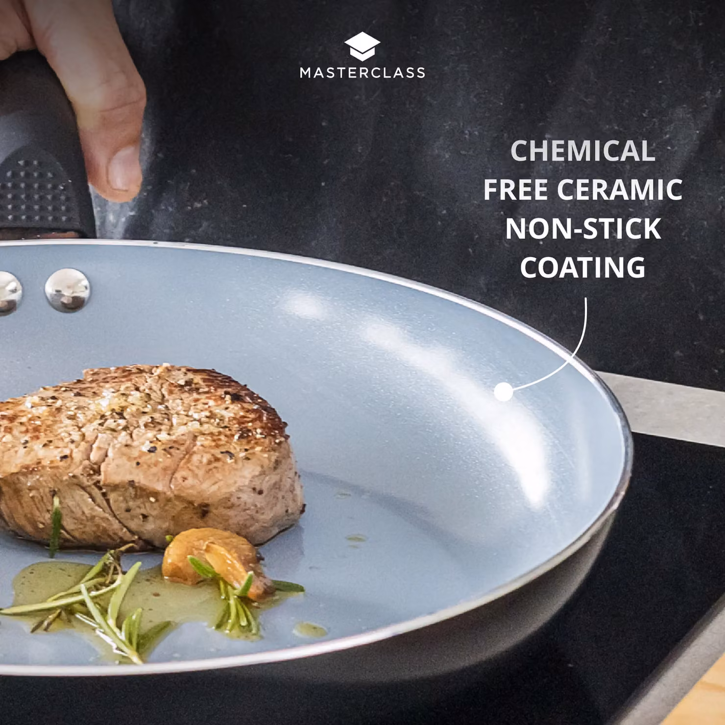MasterClass Ceramic Non-Stick Aluminium Frying Pan, 30 cm, Black or Grey – 5