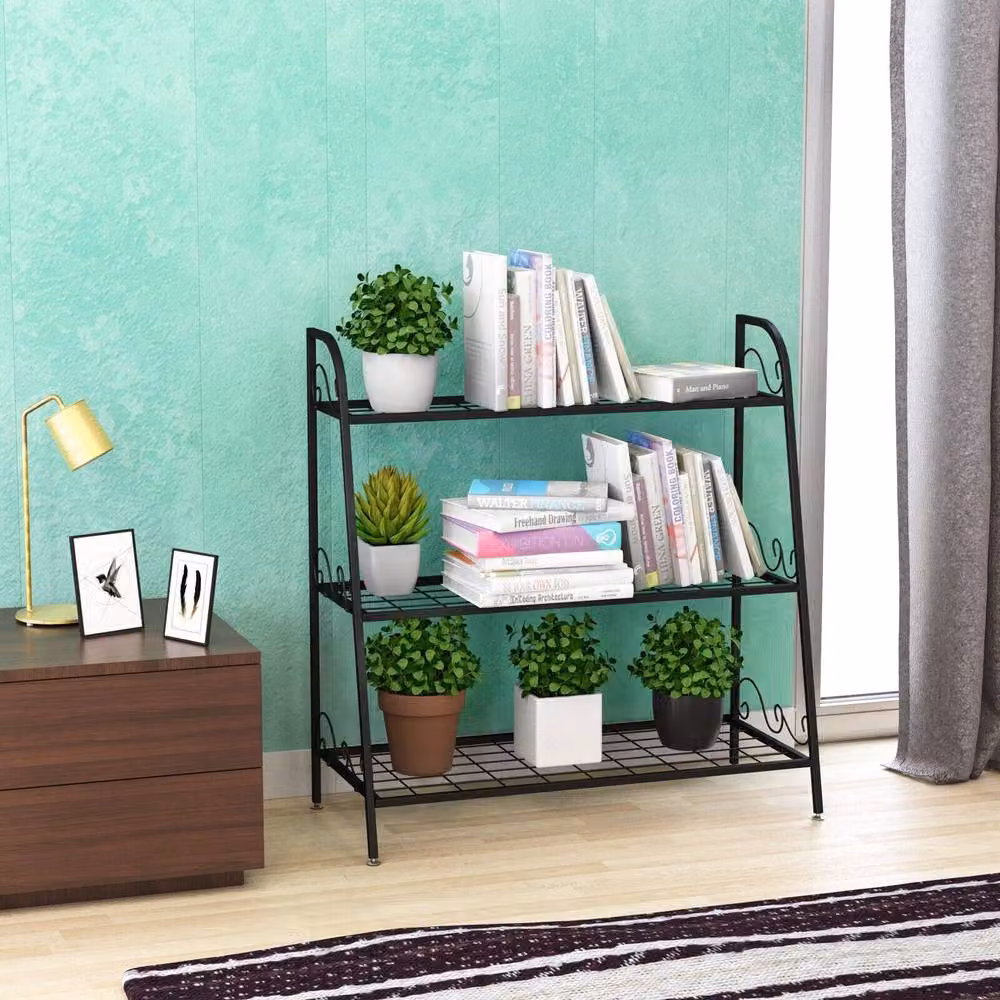 Costway 3-Tier Metal Plant Stand Shelf, Black Multifunctional Flower Rack and Pot Holder – 3