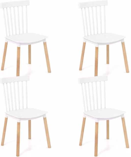 Costway Set of 4 Windsor Armless Dining Chairs in White Beech Wood