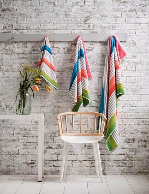Designers Guild Multicolour Striped Pure Cotton Fluffy Towel with Border