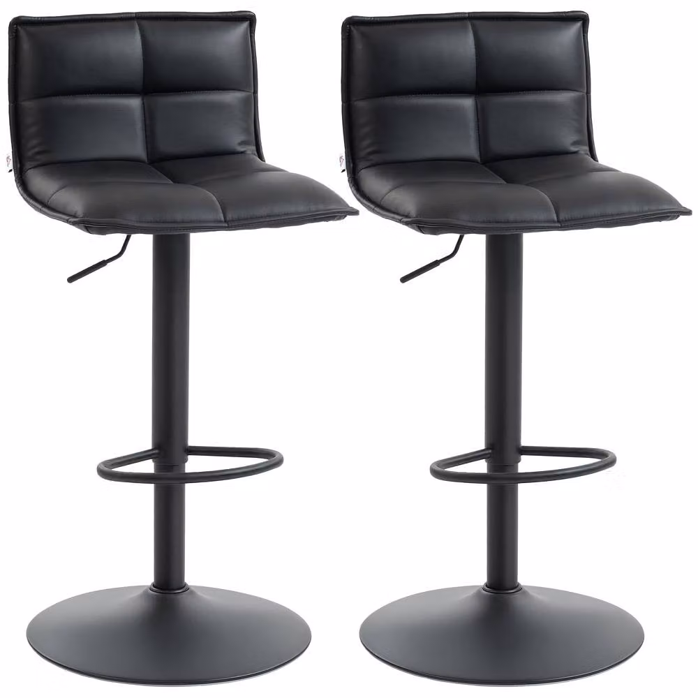 STILVORA Set of 2 Modern Black Synthetic Leather Bar Stools with 360 Degree Swivel and Metal Frame – 4