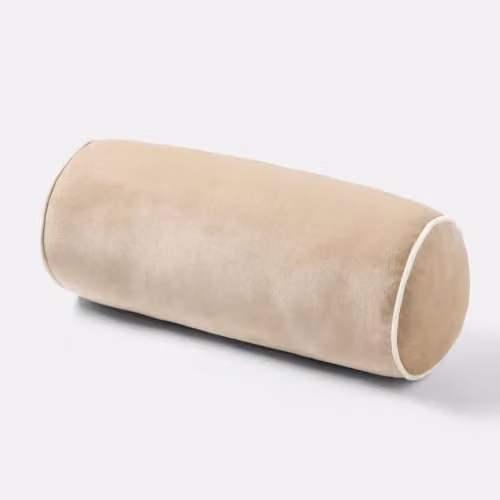 OHS Matte Velvet Bolster Cushion in Beige – 3