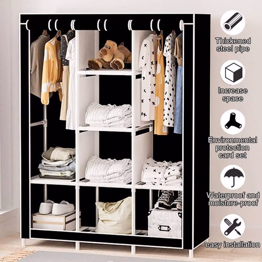 PAWNORA Large Fabric and Metal Canvas Wardrobe in Black – 2