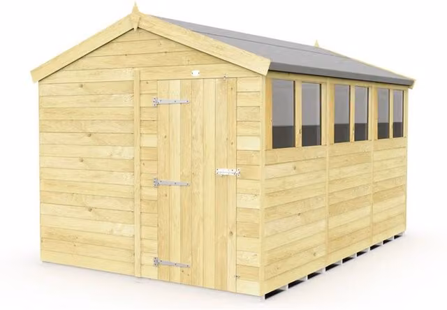 Buttercup Farm Apex Wooden Shed in Brown with Single Door and Windows, W231 x D358 x H217 cm – 1