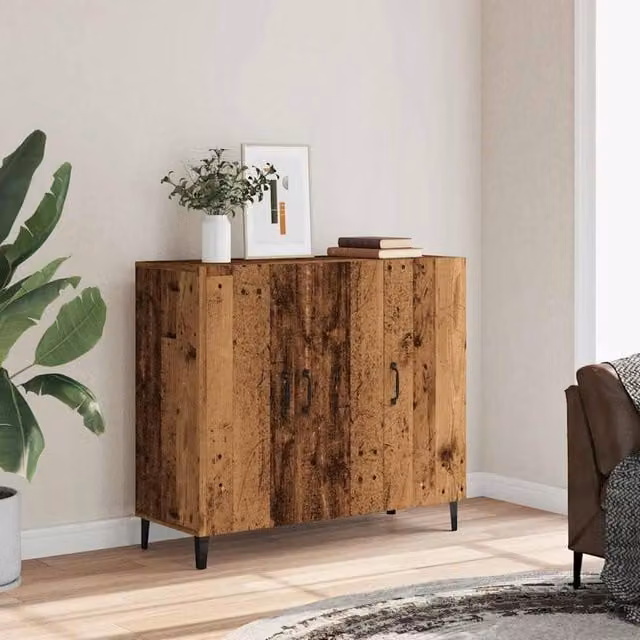 Berkfield Home Old Wood Industrial Sideboard in Brown, W/D/H: 90 x 34 x 80 cm – 1