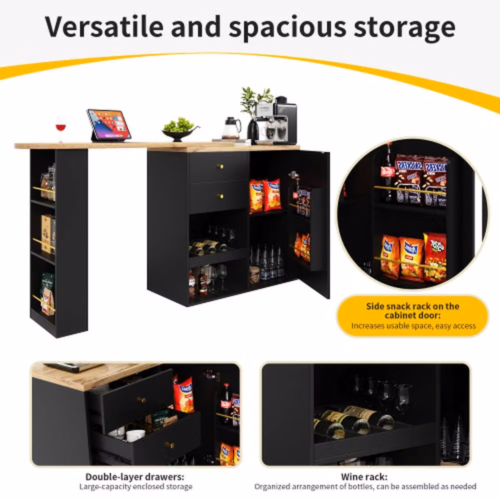 Rolipo 360 Swivelling Bar Table with 2 Drawers and Sliding Door Cabinet in Black and Gold – 3