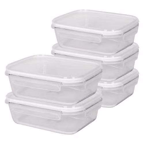Harbour Housewares 5 Pack Glass Food Storage Containers with Airtight Lids, 1.5 l, Transparent/White