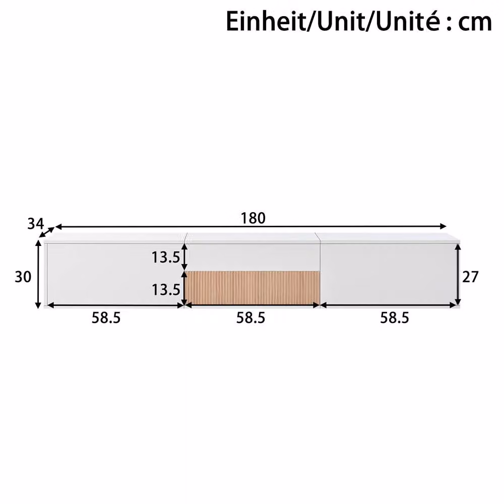 BTM Modern Wood TV Cabinet Stand and Projector Lowboard Shelf, White and Multicolour, W/D/H: 180 x 34 x 30 cm – 2
