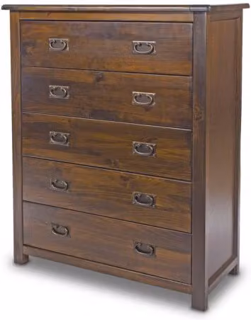 Core Products Boston 5-Drawer Chest of Drawers in Rustic Brown Lacquered Solid Pine Wood, W: 90 cm, D: 40 cm, H: 114.5 cm – 1