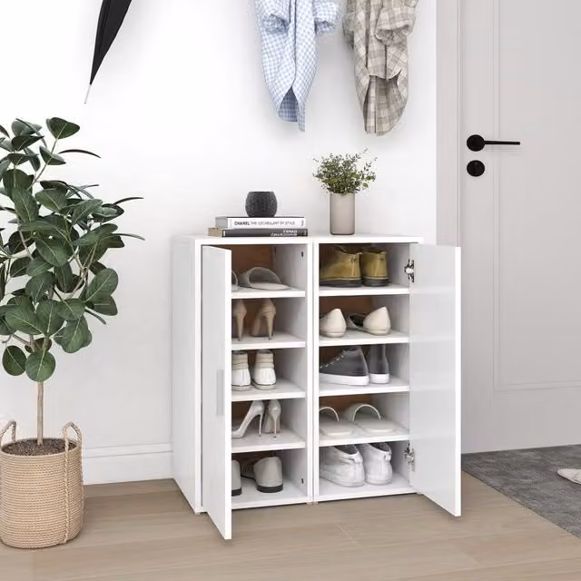 Berkfield Home Set of 2 White Wall Mounted Shoe Cabinets, W/D/H: 32 x 35 x 70 cm