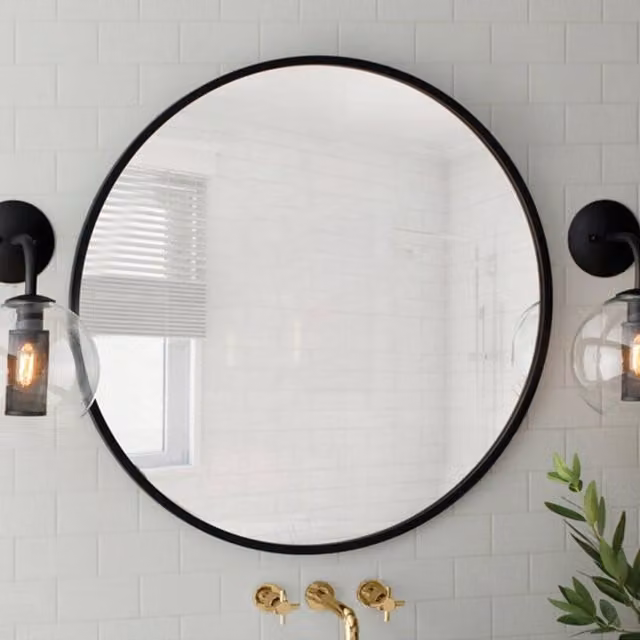 Livingandhome Modern Round Hanging Wall Mirror in Black, Diameter: 60 cm