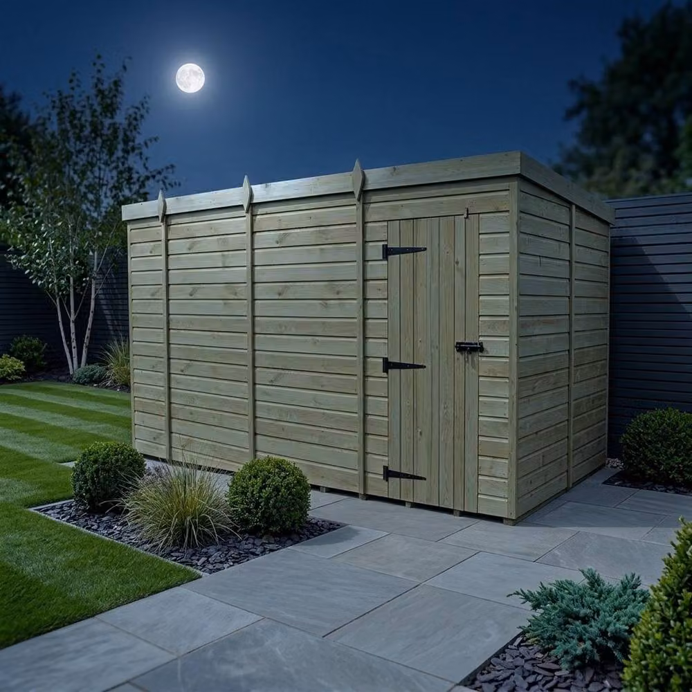 Buttercup Farm Brown Timber Pent Garden Shed with Single Door, W: 305 cm, D: 305 cm, H: 210 cm – 3