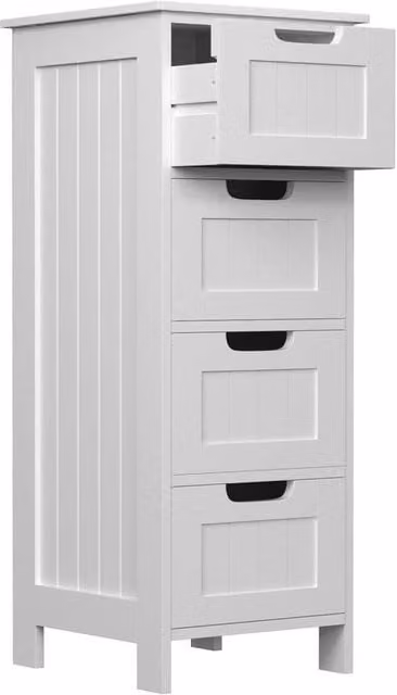 KORVIXA Modern 4 Drawer Bedside Cabinet in White – 1