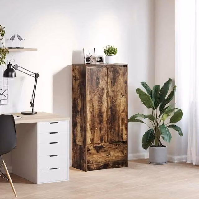 Berkfield Home Wall Mounted Smoked Oak Cabinet in Brown with Internal Drawers and Shelves, W/D/H: 55.5 x 34 x 119.5 cm – 1