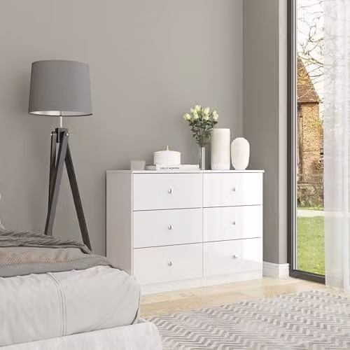 Seconique Denver 6 Drawer Chest in White Gloss, W/D/H: 80 x 36 x 110 cm