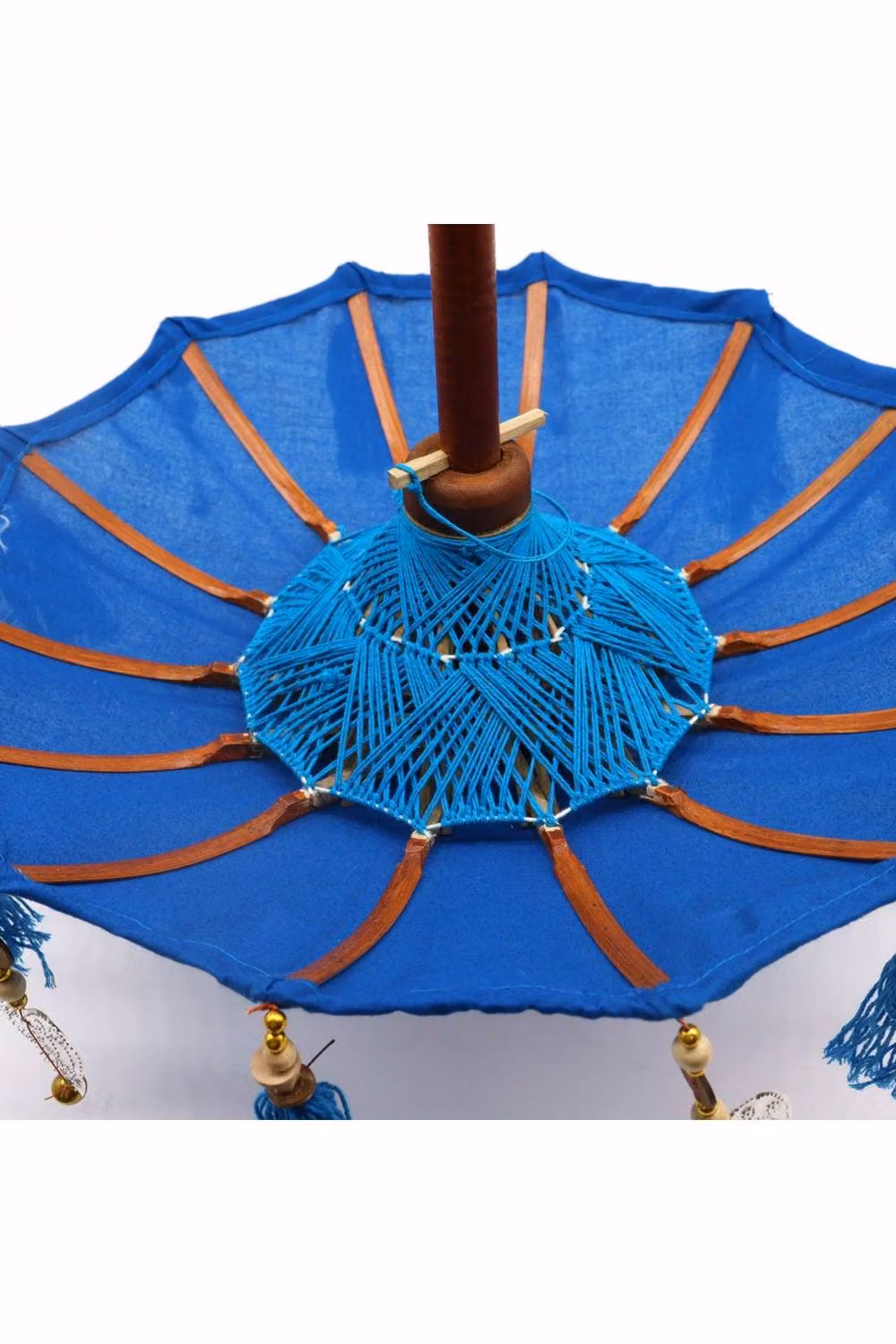KDMD Bali Home Decor Handcrafted Cotton Parasol in Turquoise and Blue, Diameter: 40 cm – 2