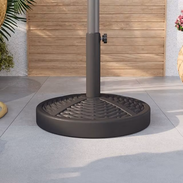 Livingandhome Heavy Duty Round Parasol Base with Weave Effect in Anthracite Black, 20kg