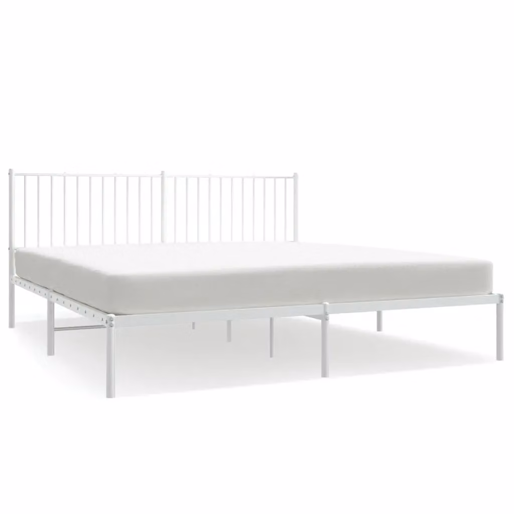 Berkfield Home Metal Bed Frame with Headboard in White W: 183 cm, L: 213 cm – 2