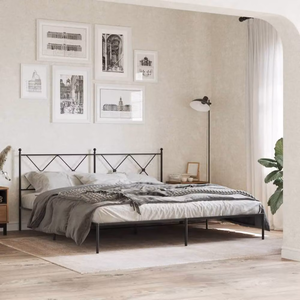 Berkfield Home Metal Bed Frame with Headboard, Black, W: 183 cm, D: 213 cm – 2