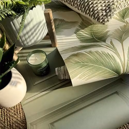 Belgravia Decor Kailani Tropical Palm Leaf Wallpaper in Sage and Cream with a Matte Finish – 3