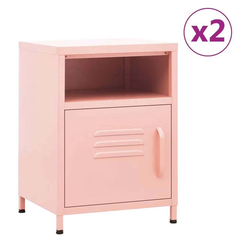 Berkfield Home Set of 2 Pink Metal Nightstands, W/D/H: 35 x 35 x 51 cm – 2