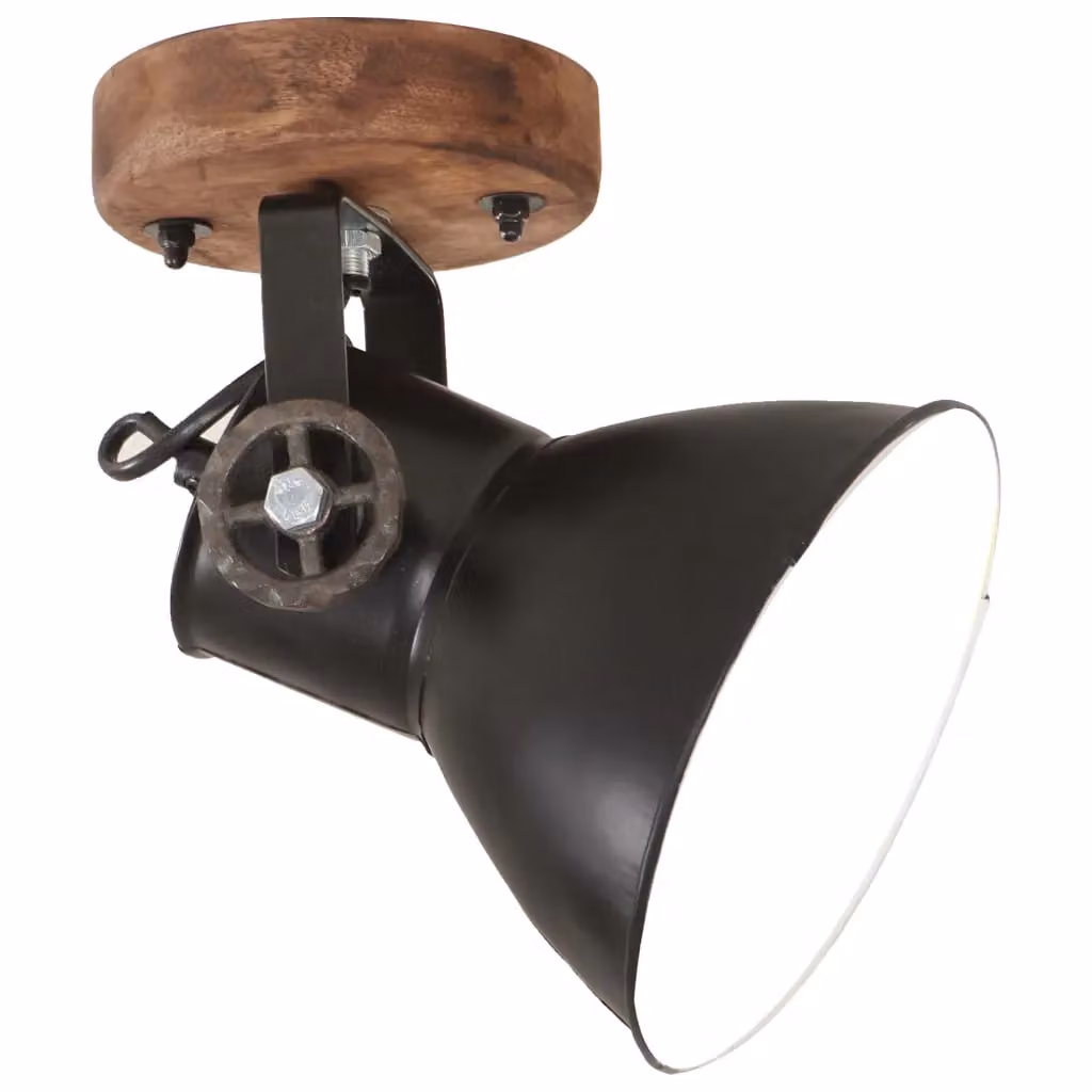 Berkfield Home Industrial Wall and Ceiling Lamps, 2 Pack, Black and Wood, W/D/H: 20 x 25 x 25 cm, E27 – 2
