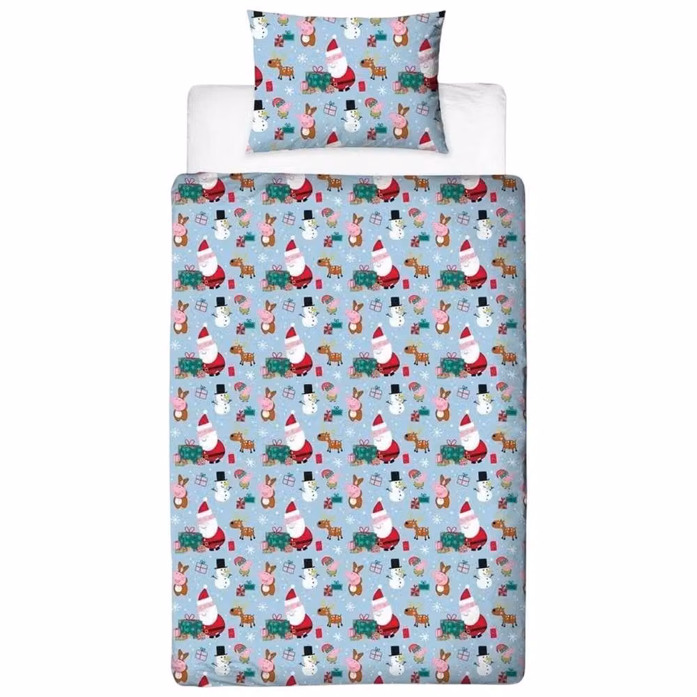 Peppa Pig Christmas Reversible Duvet Set and Pillowcase in Blue, W: 90 cm, L: 200 cm – 2