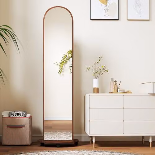 HOMCOM 2-in-1 Full Length Mirror with Storage Shelves in Brown Wood Effect – 6