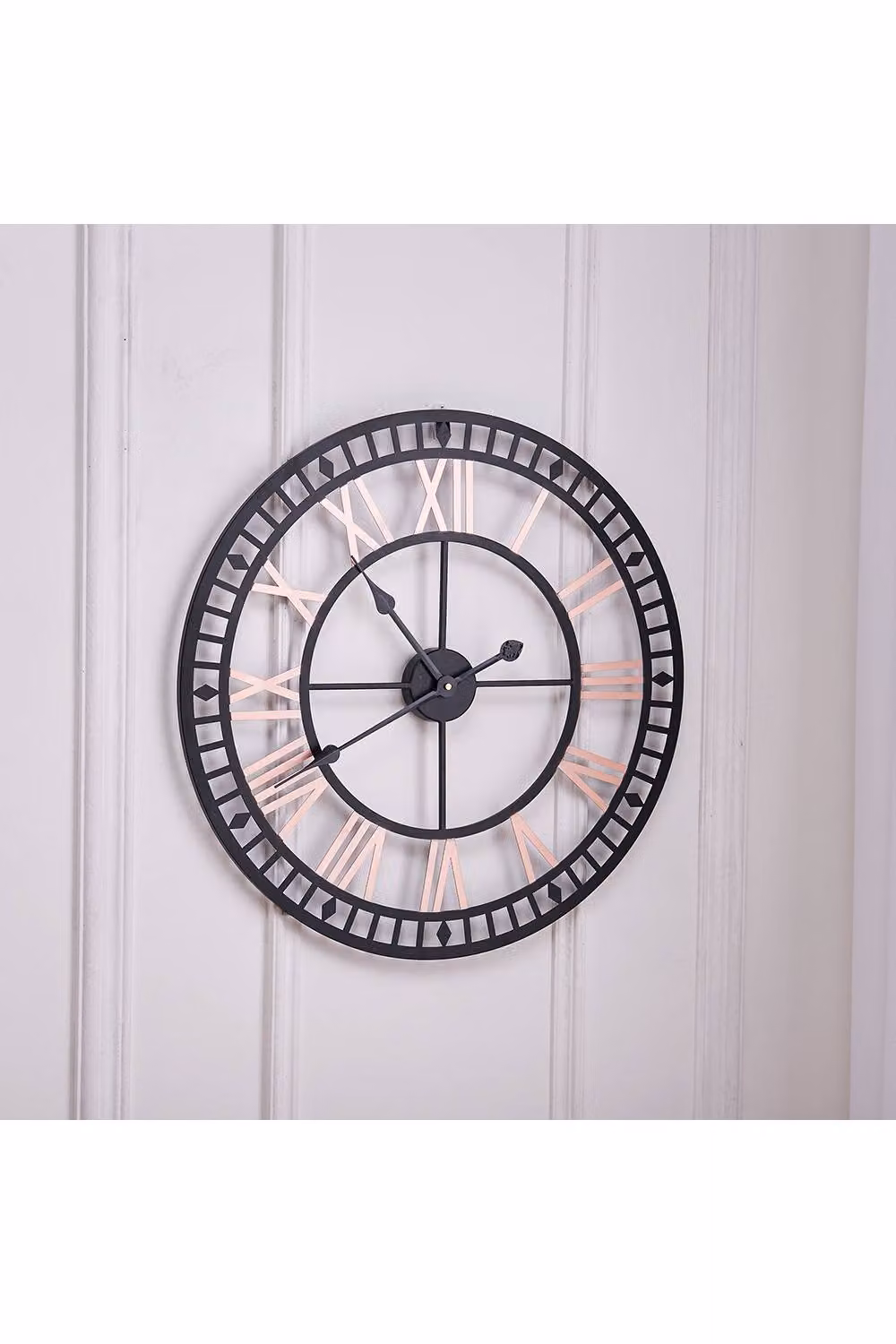 Living and Home Black Metal Frame Decorative Roman Numeral Skeleton Wall Clock, Diameter: 80 cm – 2
