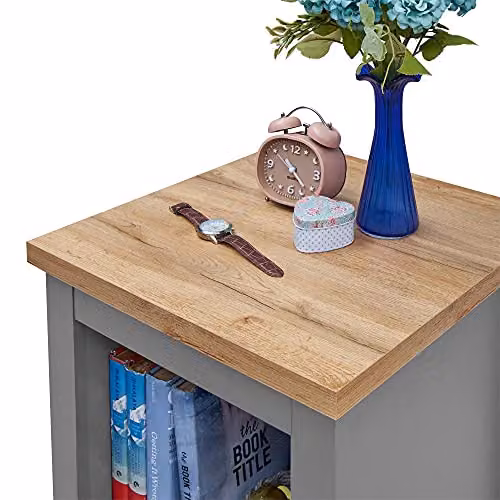 Timber Art Design Lisbon Modern Bedside Lamp Table with Open Shelf in Grey, H 50 cm x W 40 cm x D 43 cm – 4