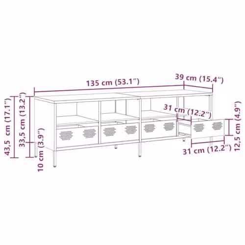 vidaXL Industrial White Metal TV Cabinet W: 135 cm, D: 39 cm, H: 43.5 cm