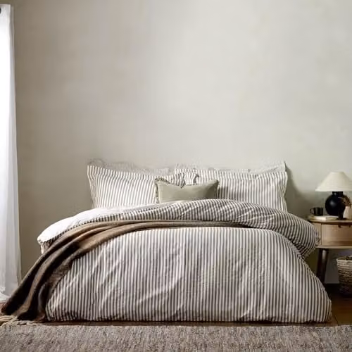 Yard Hebden Striped 100% Cotton Duvet Cover and Pillowcase Set, Brown, 180 x 200 cm