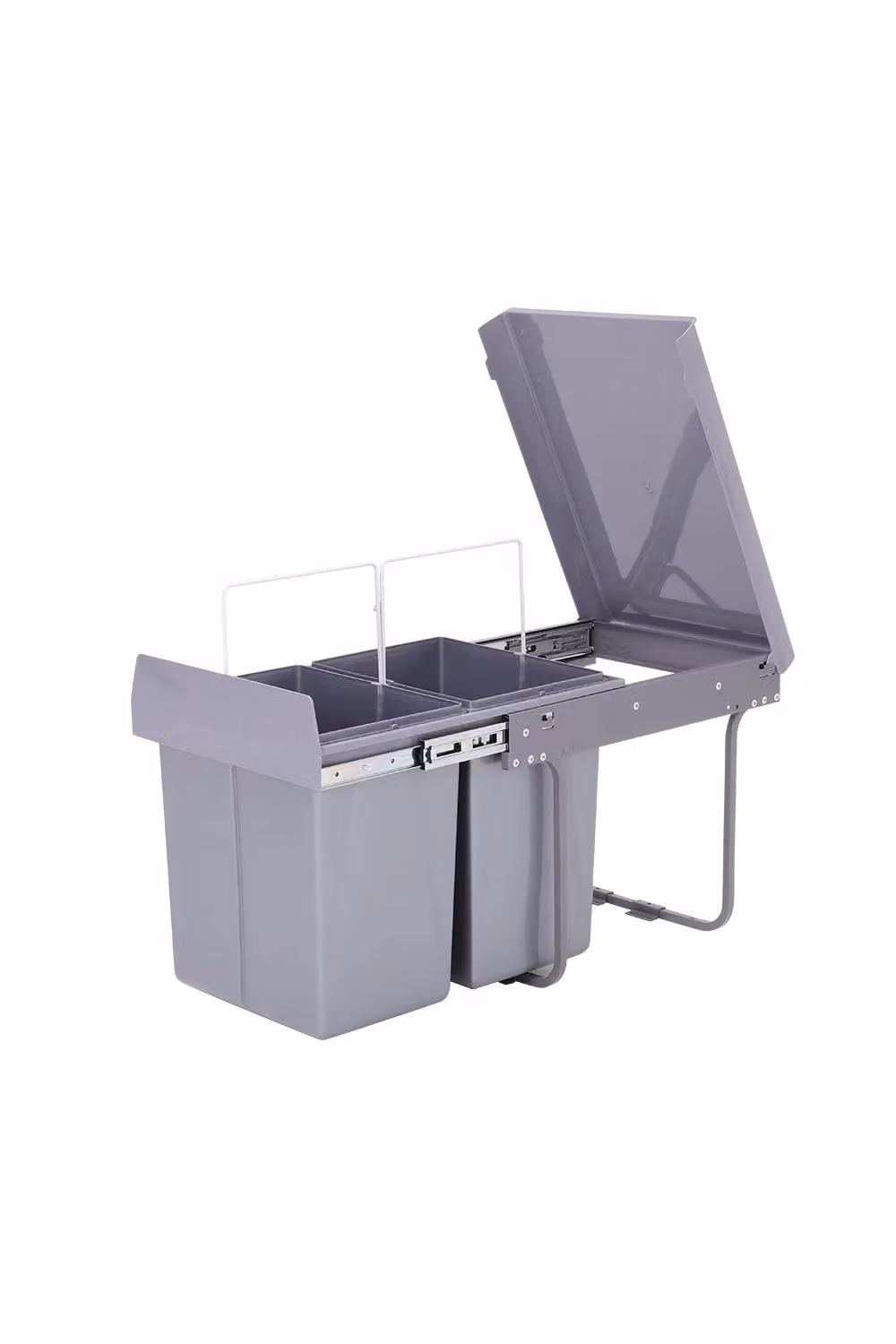 Living and Home 2-Section Double Compartment Kitchen Waste Bin with Flip Lid, Grey, 2 x 20L – 3