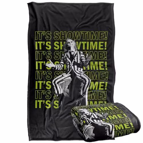 LOGOVISION Beetlejuice It's Showtime Repeat Super Soft Silky Touch Fleece Throw Blanket, Multicolour, W: 91 x D: 147 cm