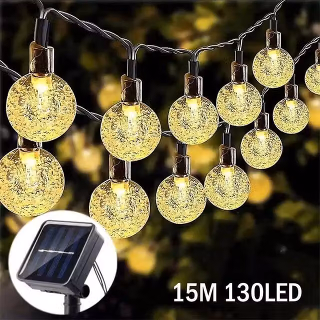 NESTLUNE 130 LED Solar Powered Waterproof Fairy Lights in Black with Warm White Sphere Bullets and Dusk Sensor, 15m – 1