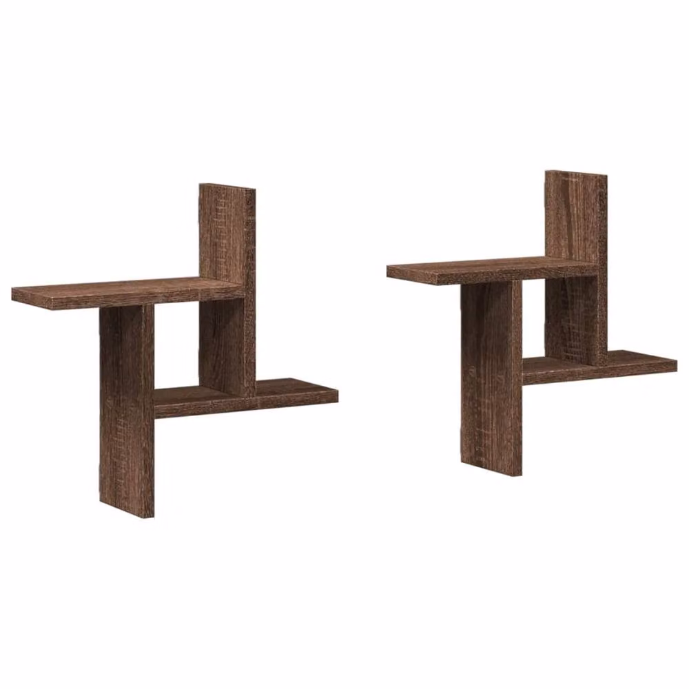 Berkfield Home Wall Mounted Shelves, 2 Pack, Brown Oak, W/D/H: 38 x 12 x 38 cm – 2