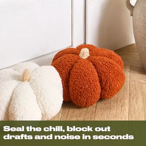OHS Pumpkin Shaped Boucle Decorative Draught Excluder in Orange and White, W/H: 90 x 20 cm – 3