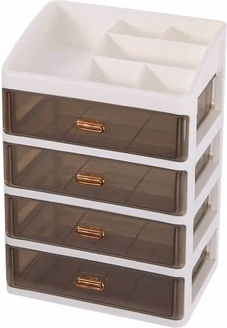 FORGEVIO 4 Tier Makeup Storage Box in White and Transparent Plastic, W: 50.0 cm, H: 34.5 cm, D: 50.0 cm – 1
