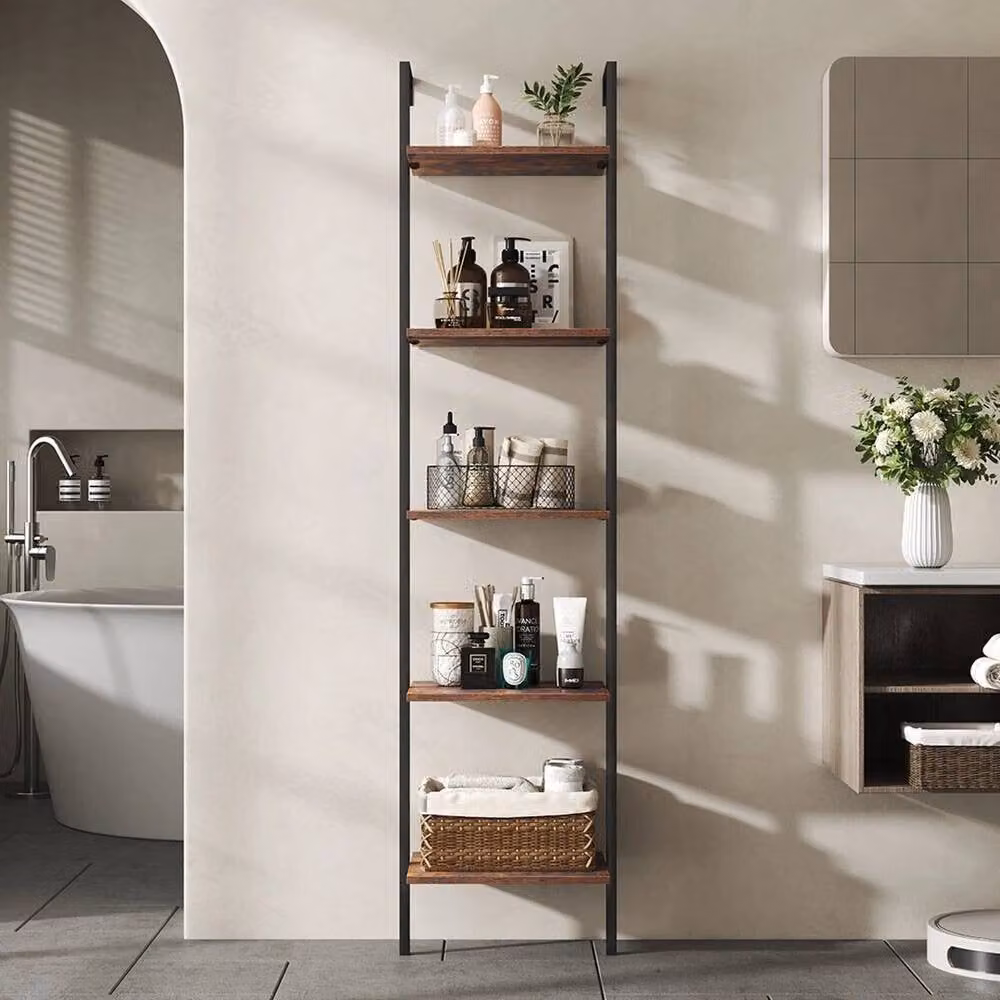 KORVIXA Industrial Floating Shelves, Brown Rustic Wall Mounted Shelving Unit, W: 100 cm, D: 60 cm – 4