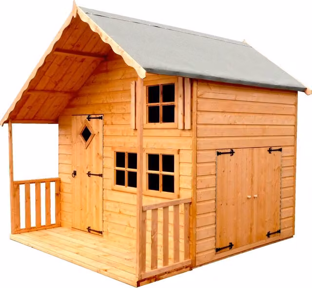Shires Wood Crib Playhouse in Brown, 7 x 6 Feet with Single Door and Three Windows – 1