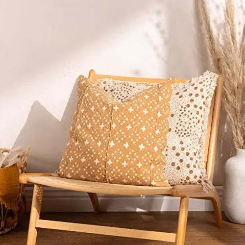 Riva Home Square Cotton Cushion in Yellow, W/D/H: 50 x 50 x 50 cm – 3